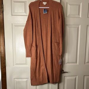 Kaisley Long Sweater Orange Comfy Cozy Cotton Blend Size M Cárdigan With Pockets